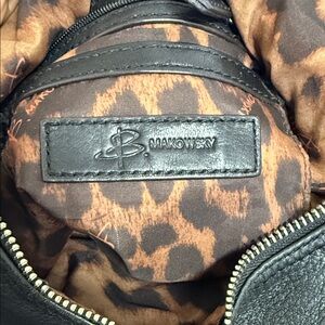 B. Makowsky Black Leather Bag with Leopard Print Lining
